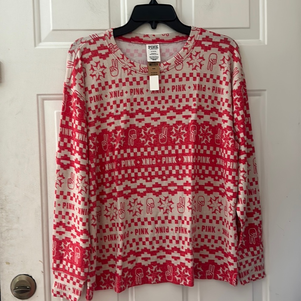 VICTORIA’S SECRET PINK COZY LONG-SLEEVE SLEEP SHIRT: FAIR ISLE: NWT: SIZE M
